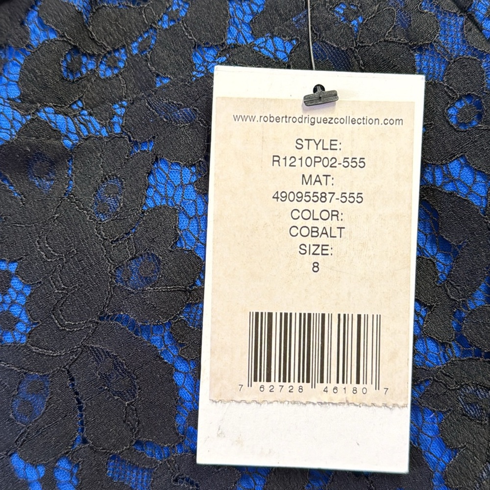 Robert Rodriquez Black Eyelash Lace Cobalt Blue High Waist Cropped Capri 8 NEW - Picture 12 of 13